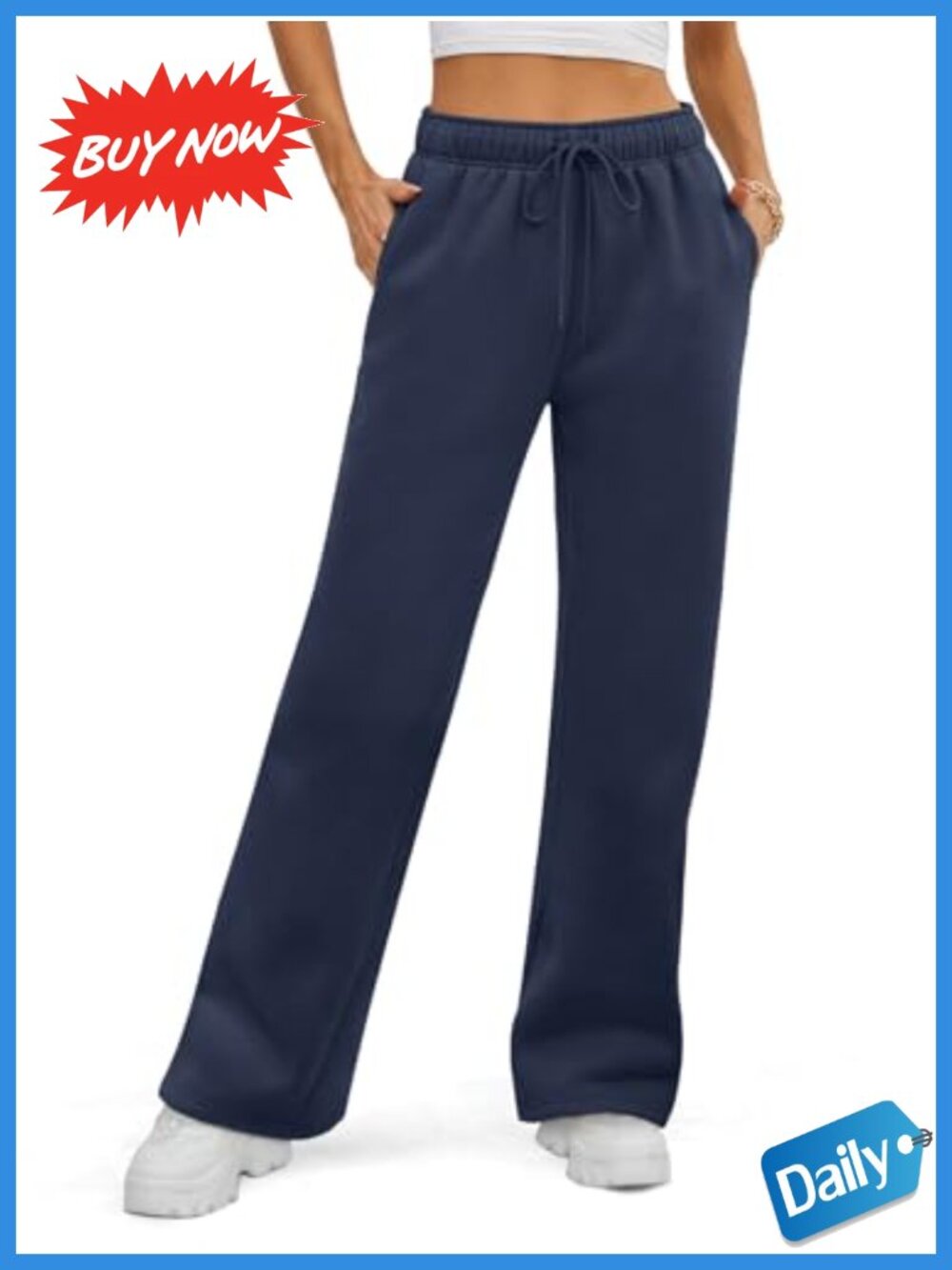 Fleece Lined Wide Leg Sweatpants High Waisted Drawstring Lounge Pants